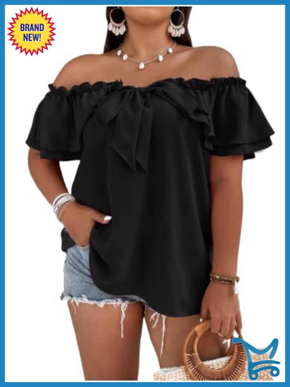 Plus Size Off Shoulder Ruffle Blouse Short Sleeve Knot Front Top